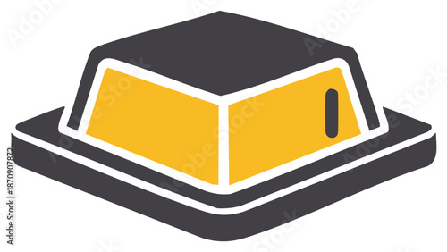 Abstract Yellow Cube on Gray Platform Graphic Icon Design