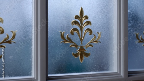 Elegant Frosted Window Ornament with Decorative Golden Pattern Overlay