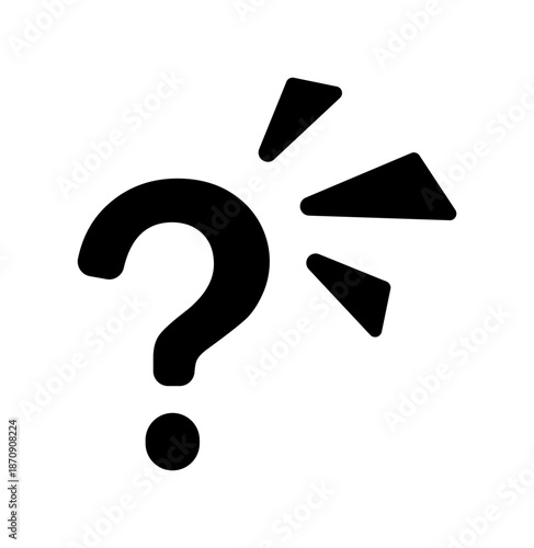 Bold question mark with exclamation points and arrows.
