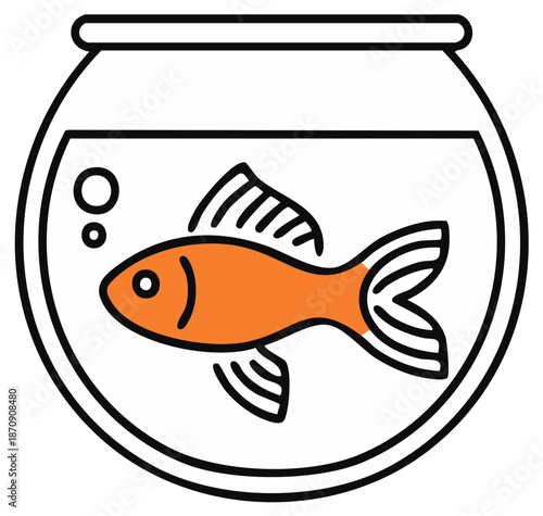 Cartoon Goldfish in Bowl with Bubbles Icon Pet Fish Bowl Illustration Vector