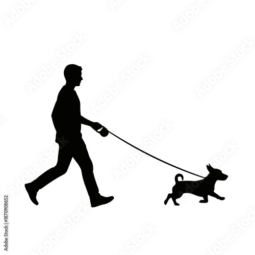 Silhouette of a Small Dog on a Leash Walking.