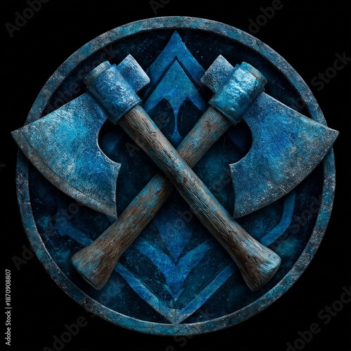 Fantasy Guild Logo with Crossed Axes Design