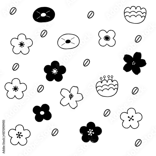 かわいい手描き花のパターンデザイン素材