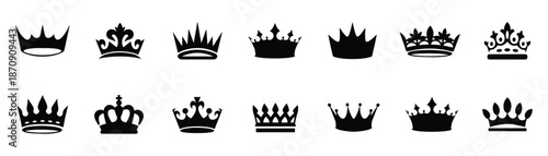 Crown icon set. Royal crown symbol collection. line crown icon.