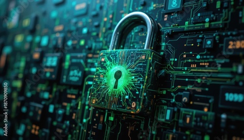 The cyber security padlock represents the defense and preservation of digital assets and data against criminal activity, cyber threats, and unlawful access.