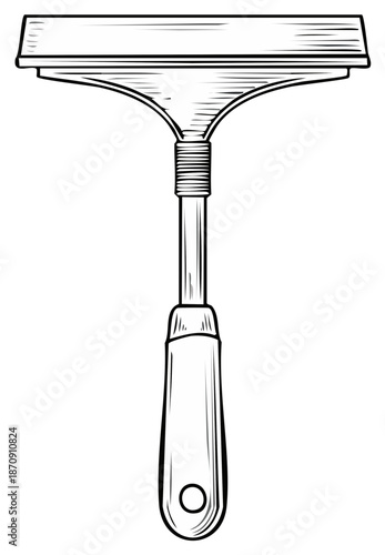 Vintage style squeegee cleaning tool in a woodcut line art illustration