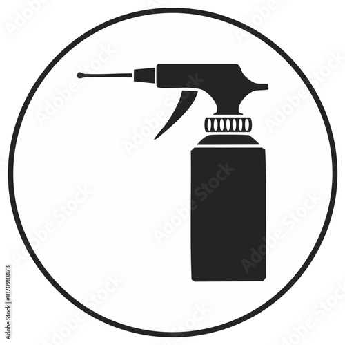 Vector icon of a versatile spray bottle for liquids cleaning or grooming in a round frame