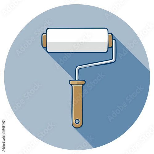 Clean Painter's Roller with Long Shadow in Circle Icon Style Professional Painting Tool for Home Improvement
