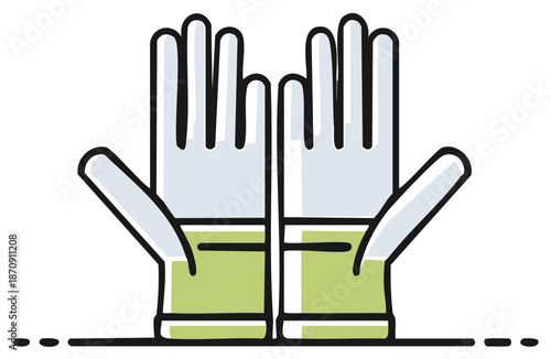 Pair of protective gardening gloves with green cuffs and gray fingers