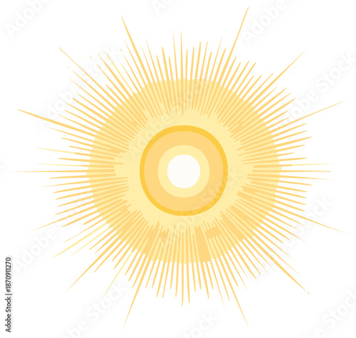 Stylized sun illustration, with yellow and orange rays emanating outwards.