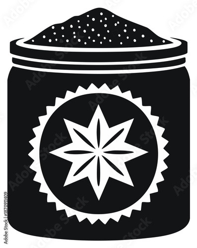 Jar Filled with Granulated Substance and Star Emblem Detailed Graphic Silhouette