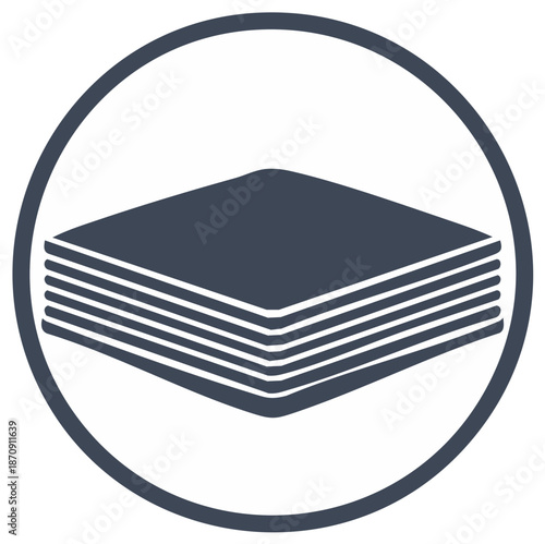 Layered object icon representing data layers or multiple items within a circle