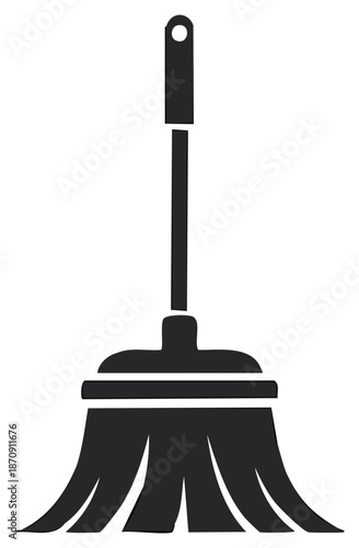 Monochrome Simple Silhouette Illustration of a Broom for Cleaning and Sweeping