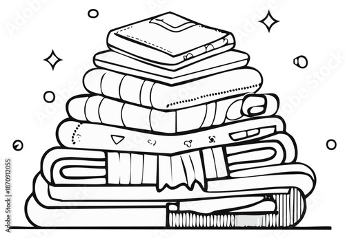 Neat Stack of Folded Clothes with Stars and Circles in a Black and White Style