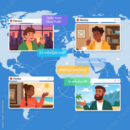 Global Video Call: Friends Connecting Worldwide Through Technology