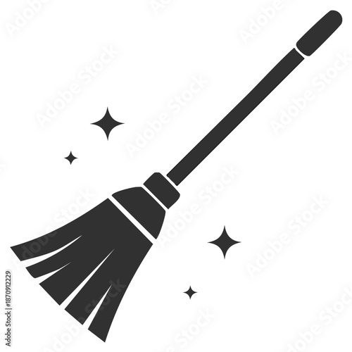 Broom with Sparkling Stars Icon Symbolizing Cleaning and Freshness