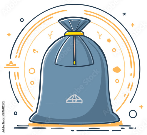 Cartoon illustration of a full trash bag icon for waste disposal and recycling