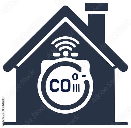 Smart Home Carbon Monoxide Detector Device Icon with WiFi Connection, Home Safety