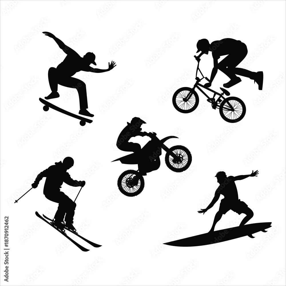 Obraz premium Extreme sports action silhouettes set