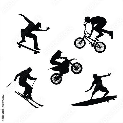 Extreme sports action silhouettes set