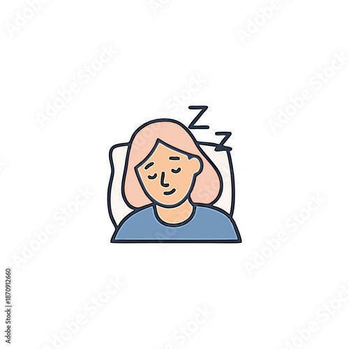 Sleep and rest mental health icon with person lying in bed in flat vector style representing recovery and emotional wellbeing