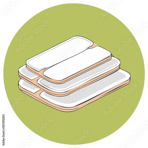 Sanitary Pads Stacked Feminine Hygiene Products Illustration on Green Background