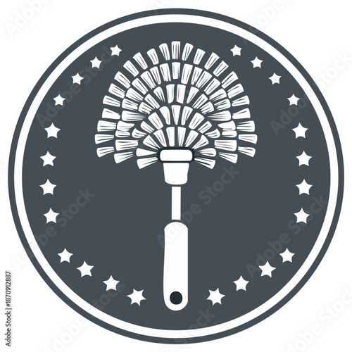 Toilet Bowl Brush Emblem with Star Border in Simple Gray and White