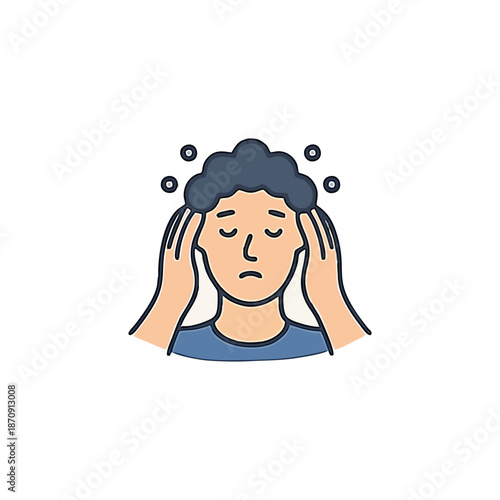 Stress and headache mental health icon with human head and lightning symbol in flat vector style representing anxiety and pressure
