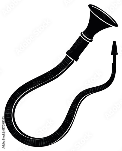 Detailed illustration of a wind instrument. Black and white graphics.