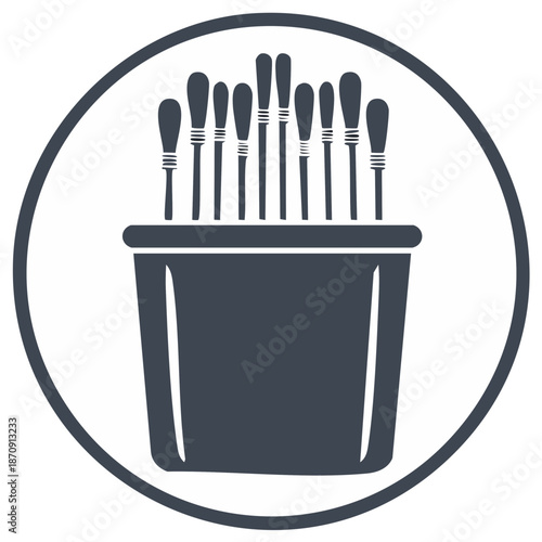 Cotton Swabs Container Circle Icon  Hygienic Stick Design Element