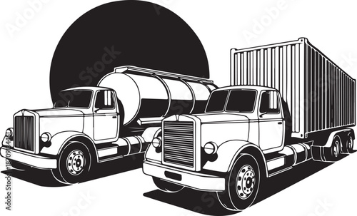 semi trucks and tanker on road transportation vehicles
