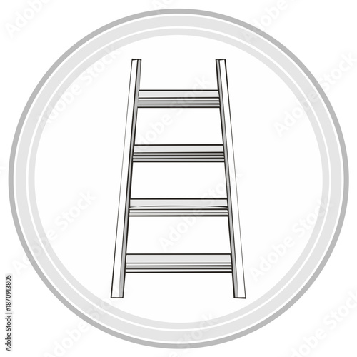 Simple illustration of a wooden stepladder inside a circular frame