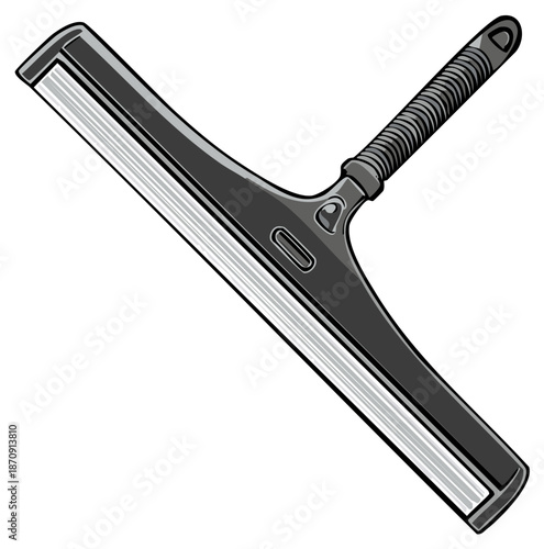 Vector illustration of a black squeegee with a textured handle, isolated.