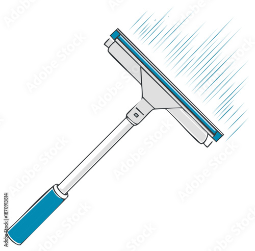 Illustration of a window cleaning squeegee wiping a wet glass surface