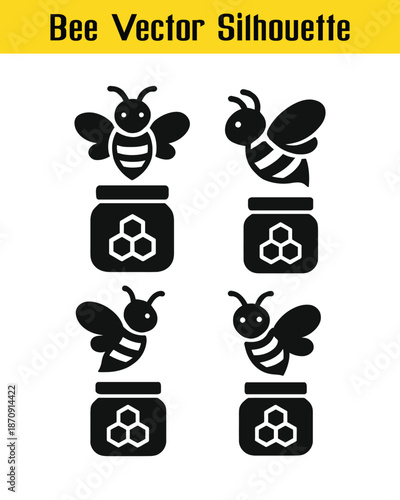 Flying Bee Silhouette, honey bee, Bee hovering honey jar, bee landing Silhouette vector design collection, flying bee silhouette, honey bee silhouette, bee hovering silhouette, bee hovering honey jar