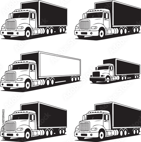 set of semi trucks with different trailer types