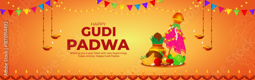 Vector illustration of Happy Gudi Padwa social media template
