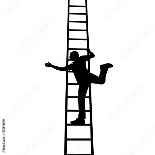 Silhouette of a man falling from a ladder.