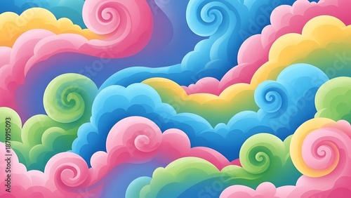 Whimsical Pastel Clouds: A Dreamy and Colorful Abstract Background Illustration