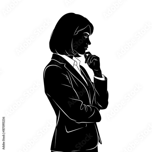Silhouette of a thoughtful businesswoman in a suit.