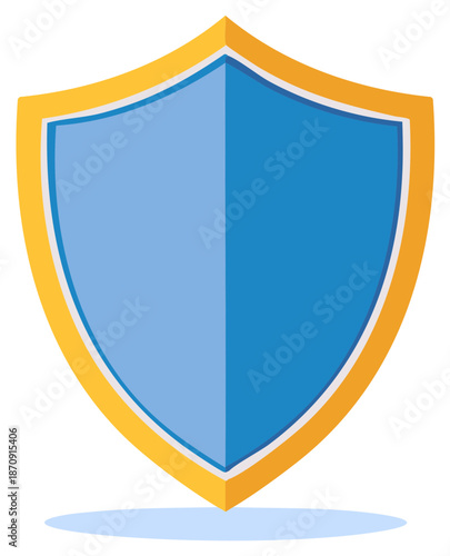 Isolated blue shield with golden outline representing security or protection