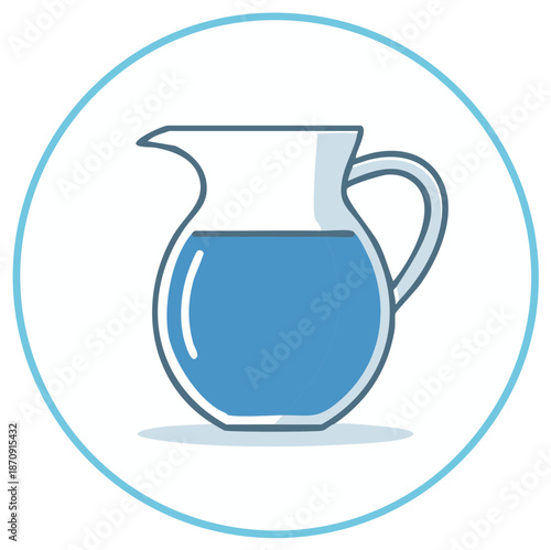 Illustration of a water pitcher with blue liquid against a white circle, showing freshness and hydration concept
