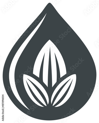 Abstract plant sprout inside a water drop silhouette icon