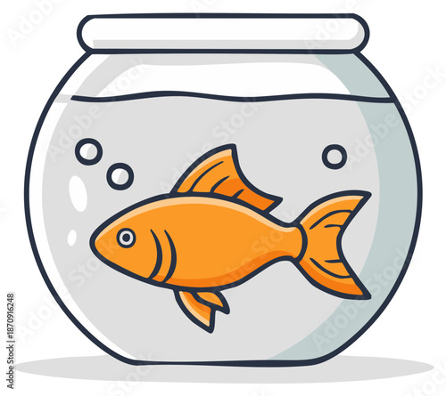 Whimsical goldfish swimming gently in a round fishbowl with clear water and floating bubbles depicted in a cartoon style