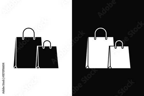 Minimal shopping bags icon set in black and white contrast