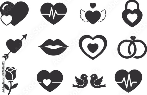 Black and White Valentine's Day Vector Elements for Graphic Design