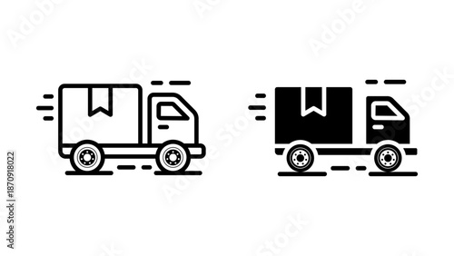 Delivery truck icon. This icon illustration is a graphic asset depicting a delivery truck, useful for representing transportation, shipping, or logistics services in a minimalist style.