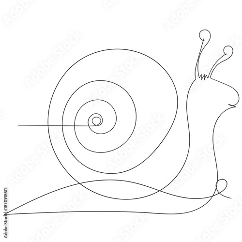  A hand-drawn forest snail. A bush snail with a rounded shell continuous line drawing