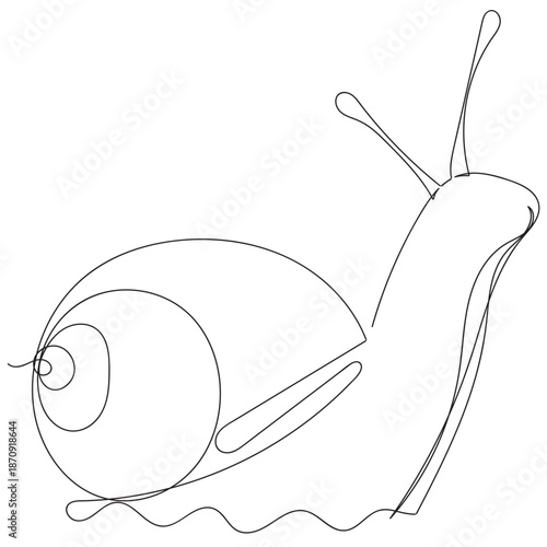  A hand-drawn forest snail. A bush snail with a rounded shell continuous line drawing