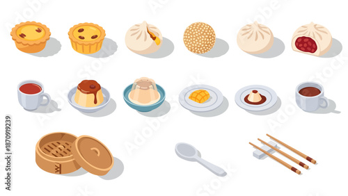 Dim Sum & Yum Cha Vector Illustration Set – Chinese Food Collection in Flat Style for Restaurant Menu and UI